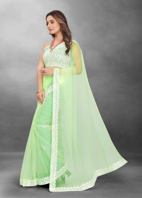 YASHVI Embroidered Bollywood Net Saree(Light Green)