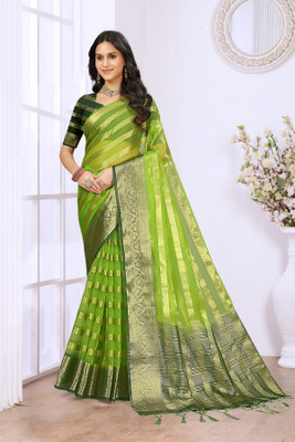 HouseOfCommon Solid/Plain Bollywood Organza Saree(Light Green)