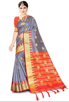 KRISHNAN CREATION Woven, Embellished Baluchari Jacquard Saree(Multicolor)