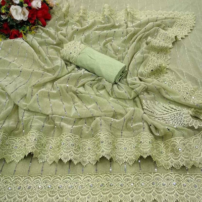 Darshita International Embellished Bollywood Lycra Blend Saree(Light Green)