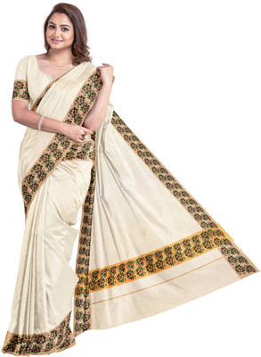 Vairavaa Tex Printed Kasavu Pure Cotton Saree(Beige)