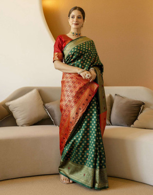 Falessa Woven Banarasi Art Silk Saree(Green)