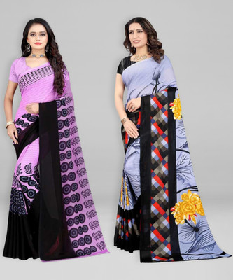 Leelavati Printed Daily Wear Georgette Saree(Pack of 2, Pink, Grey)