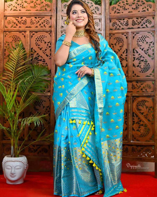 Divine Fabrics Woven Mekhela Chador Pure Silk Saree(Multicolor)