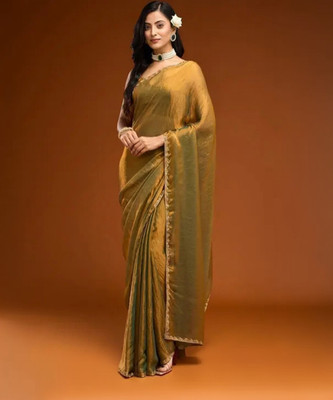 TEXO TECH EXPORTS Solid/Plain Bollywood Chiffon Saree(Gold)