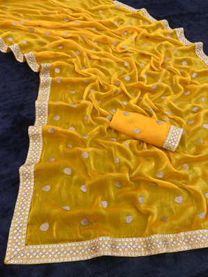 Radheradhey Solid/Plain Bollywood Chiffon Saree(Yellow)