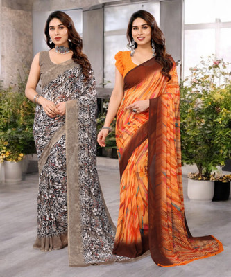 Moda Rapido Printed Bollywood Georgette Saree(Pack of 2, Multicolor)