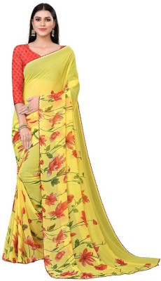 SVB Sarees Printed Banarasi Georgette Saree(Yellow)