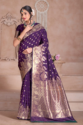 Yogik Creation Printed Banarasi Art Silk Saree(Purple)