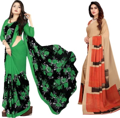 Priyashi Printed Daily Wear Georgette Saree(Pack of 2, Light Green)