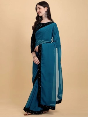 Manan Creation Embellished Bollywood Georgette Saree(Blue, Black)