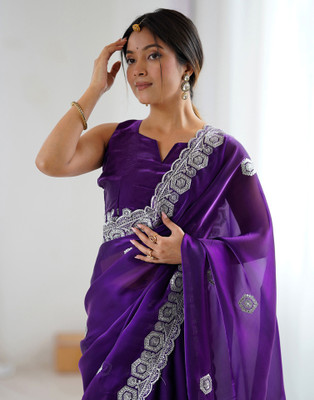 Satrani Embroidered Bollywood Tissue Saree(Purple)