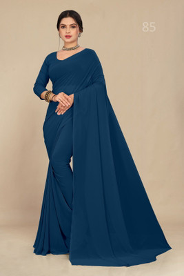 STAVA CREATION Solid/Plain Daily Wear Georgette Saree(Dark Blue)