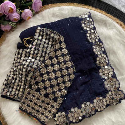 Vishnu Creations Embroidered Bollywood Georgette Saree(Blue)