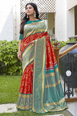 Sariya Woven Banarasi Jacquard, Silk Blend Saree(Red)
