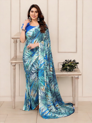 NIRMOHIFASHION Printed Bollywood Georgette Saree(Light Blue)