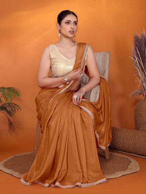 ROOP SUNDARI SAREES Solid/Plain Daily Wear Silk Blend Saree(Brown)
