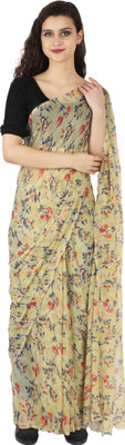 paras designer Printed Daily Wear Chiffon Saree(Yellow)