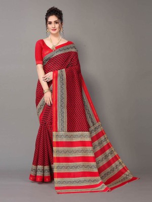 Shaily Retails Striped Daily Wear Art Silk Saree(Red)