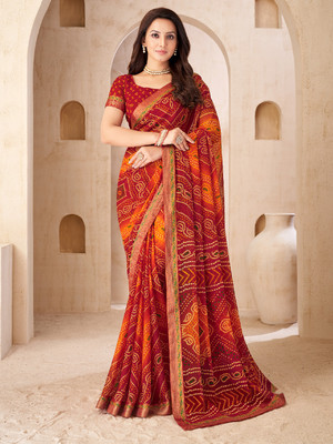 Divastri Printed Bandhani Chiffon Saree(Maroon)