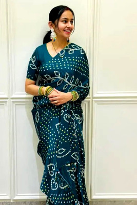 Vini Enterprises Printed Bandhani Art Silk Saree(Dark Green)