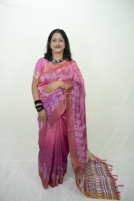 SnehaFashion Creation Floral Print Saree with Attached Blouse Tussar Silk Saree(Pink)