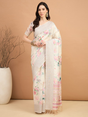 Divastri Floral Print Daily Wear Silk Blend Saree(Multicolor)