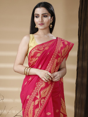 DipDiya Printed Handloom Pure Cotton Saree(Red)