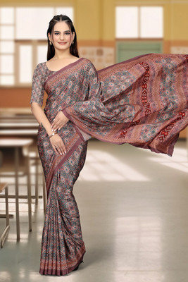 SAADHYA CREATION Embroidered, Solid/Plain Bollywood Crepe Saree(Beige)
