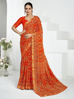 Divastri Printed Bandhani Chiffon Saree(Orange)