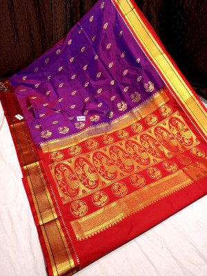 HouseOfCommon Woven Paithani Art Silk Saree(Purple)