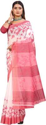 HouseOfCommon Printed Kanjivaram Pure Cotton, Chanderi Saree(Pink)