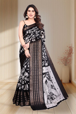 SuperLaxmi Printed Kalamkari Art Silk Saree(Black)