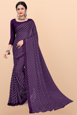 Leelavati Polka Print Daily Wear Georgette Saree(Purple)