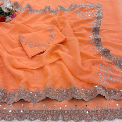 SHUBHDRASHTI NX Solid/Plain Bollywood Organza Saree(Orange)