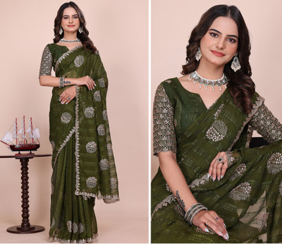 K 5 FASHION Striped, Embroidered Bollywood Georgette Saree(Light Green)