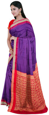 MRGN Temple Border Sambalpuri Art Silk Saree(Purple)