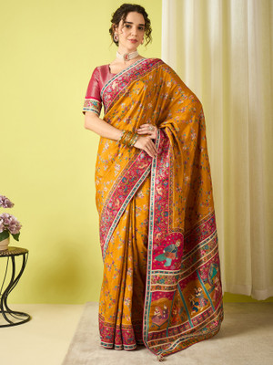 all about you Woven Banarasi Viscose Rayon Saree(Mustard)
