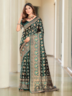 Sariya Woven Banarasi Satin, Jacquard Saree(Green)