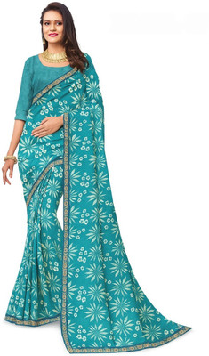 GSCMSTOREX Printed Daily Wear Silk Blend Saree(Blue)