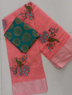 Sayal Creation Self Design Chanderi Cotton Silk Saree(Orange)