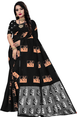 ZAKHRO Self Design Chanderi Cotton Silk Saree(Black)