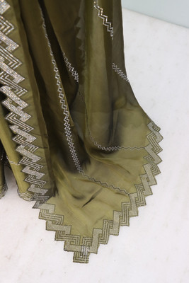 JENNYFEB Embellished Bollywood Jimmy choo Saree(Light Green)