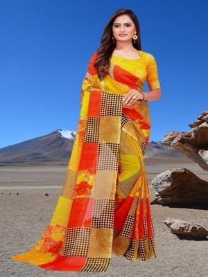 Saadhvi Printed Banarasi Cotton Blend Saree(Multicolor)