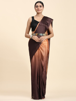 Rachna Ombre Pre Draped Saree Satin Saree(Brown)