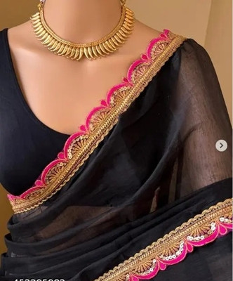 SARETRA MALL Solid/Plain Bollywood Georgette Saree(Black)