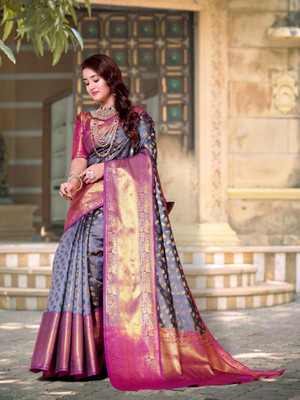 jayant creation Self Design, Woven Banarasi Silk Blend, Jacquard Saree(Grey)