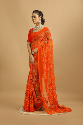 MAHARAJ SAREES Digital Print Bandhani Georgette Saree(Orange)