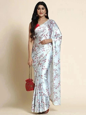 Fabian Fashion Floral Print, Digital Print Bollywood Satin Saree(Grey)