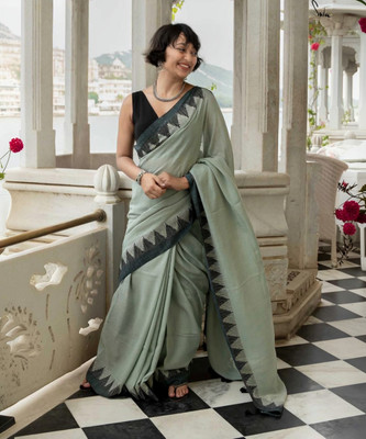 NAMITASAREES Temple Border Handloom Pure Cotton Saree(Grey)